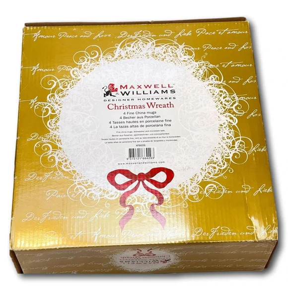 Maxwell Williams Christmas Wreath Mugs Box Set 4 Fine China Cups Coffee NEW - Picture 7 of 12